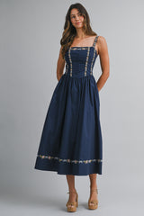 THORNE EMBROIDERED STRIPE MIDI DRESS