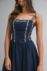 THORNE EMBROIDERED STRIPE MIDI DRESS