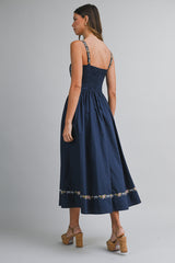 THORNE EMBROIDERED STRIPE MIDI DRESS