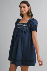 RYLAN EMBROIDERED PUFF SLEEVES MINI DRESS