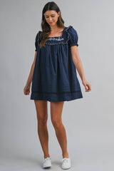 RYLAN EMBROIDERED PUFF SLEEVES MINI DRESS