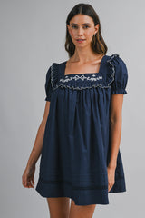 RYLAN EMBROIDERED PUFF SLEEVES MINI DRESS