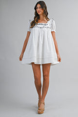 RYLAN EMBROIDERED PUFF SLEEVES MINI DRESS
