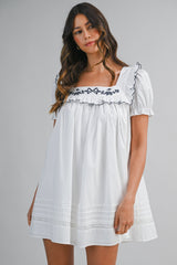 RYLAN EMBROIDERED PUFF SLEEVES MINI DRESS