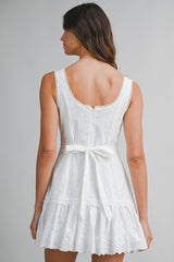 TIARA EYELET BACK TIE MINI DRESS