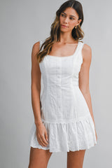 TIARA EYELET BACK TIE MINI DRESS