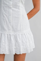 TIARA EYELET BACK TIE MINI DRESS