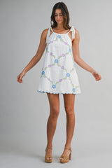 BIRDIE FLORAL EMBROIDERED MINI DRESS