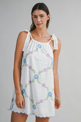 BIRDIE FLORAL EMBROIDERED MINI DRESS