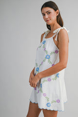 BIRDIE FLORAL EMBROIDERED MINI DRESS