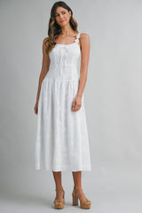 ZORALEE FLORAL EMBROIDERED MIDI DRESS