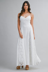 PRISCILLA GAUZE LACE CONTRAST MAXI DRESS