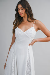PRISCILLA GAUZE LACE CONTRAST MAXI DRESS