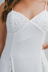 PRISCILLA GAUZE LACE CONTRAST MAXI DRESS