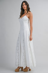 PRISCILLA GAUZE LACE CONTRAST MAXI DRESS