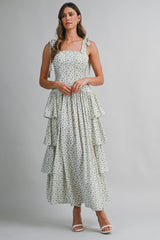 JENOVA FLORAL PRINTED SIDE RUFFLE MIDI DRESS