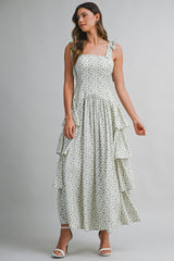 JENOVA FLORAL PRINTED SIDE RUFFLE MIDI DRESS