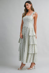 JENOVA FLORAL PRINTED SIDE RUFFLE MIDI DRESS