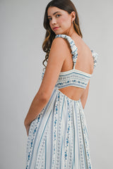 SIERRA WALLPAPER PRINTED STRAP SHOULDER MIDI DRESS
