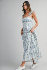 SIERRA WALLPAPER PRINTED STRAP SHOULDER MIDI DRESS
