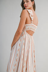 SIERRA WALLPAPER PRINTED STRAP SHOULDER MIDI DRESS