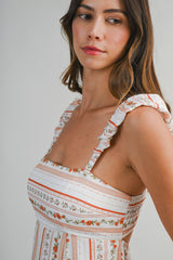 SIERRA WALLPAPER PRINTED STRAP SHOULDER MIDI DRESS