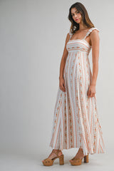 SIERRA WALLPAPER PRINTED STRAP SHOULDER MIDI DRESS
