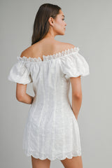 GABRIELLE EMBROIDERED OFF SHOULDER MINI DRESS