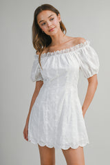 GABRIELLE EMBROIDERED OFF SHOULDER MINI DRESS