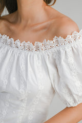 GABRIELLE EMBROIDERED OFF SHOULDER MINI DRESS