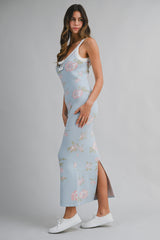 NADINA  FLORAL PRINT MIDI SWEATER DRESS