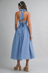 IRIDIA HALTER NECK BACK BOW MIDI DRESS
