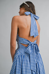 IRIDIA HALTER NECK BACK BOW MIDI DRESS