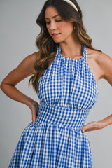 IRIDIA HALTER NECK BACK BOW MIDI DRESS