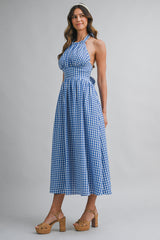 IRIDIA HALTER NECK BACK BOW MIDI DRESS