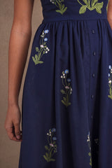 LIVIA FLORAL EMBROIDERED SQUARE NECK MIDI DRESS