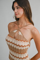 ELISA KNITTED ZIG ZAG STRIPE MIDI DRESS