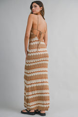 ELISA KNITTED ZIG ZAG STRIPE MIDI DRESS