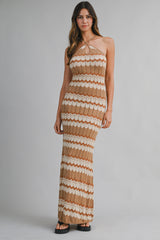 ELISA KNITTED ZIG ZAG STRIPE MIDI DRESS