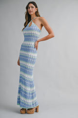 ELISA KNITTED ZIG ZAG STRIPE MIDI DRESS