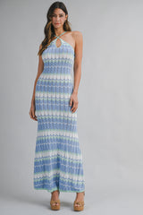ELISA KNITTED ZIG ZAG STRIPE MIDI DRESS