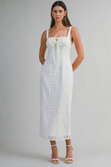 ZOYA LACE SLEEVELESS MIDI DRESS