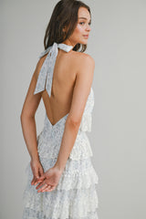 ELSA EMBROIDERED HALTER RUFFLE TIERED MIDI DRESS