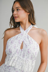 ELSA EMBROIDERED HALTER RUFFLE TIERED MIDI DRESS