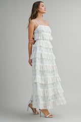 POPPY EMBROIDERED LACE RUFFLE MIDI DRESS