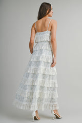 POPPY EMBROIDERED LACE RUFFLE MIDI DRESS