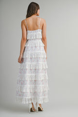 POPPY EMBROIDERED LACE RUFFLE MIDI DRESS