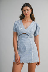 LILLIANNA GINGHAM TRIM DETAILED MINI DRESS