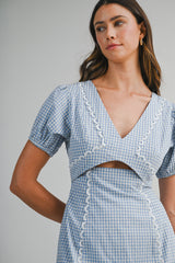 LILLIANNA GINGHAM TRIM DETAILED MINI DRESS