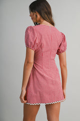 LILLIANNA GINGHAM TRIM DETAILED MINI DRESS